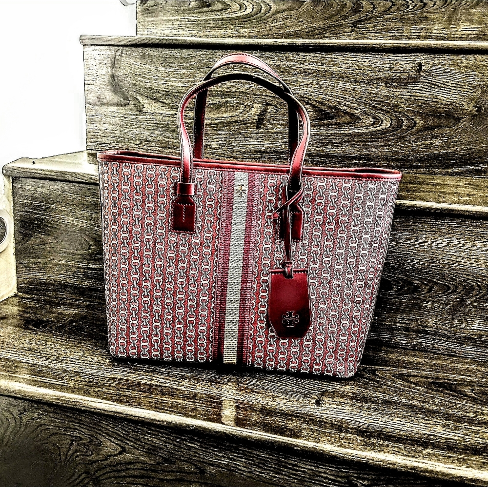 Authentic Tory Burch Deep Red Wine Chain Link Tot… - image 8